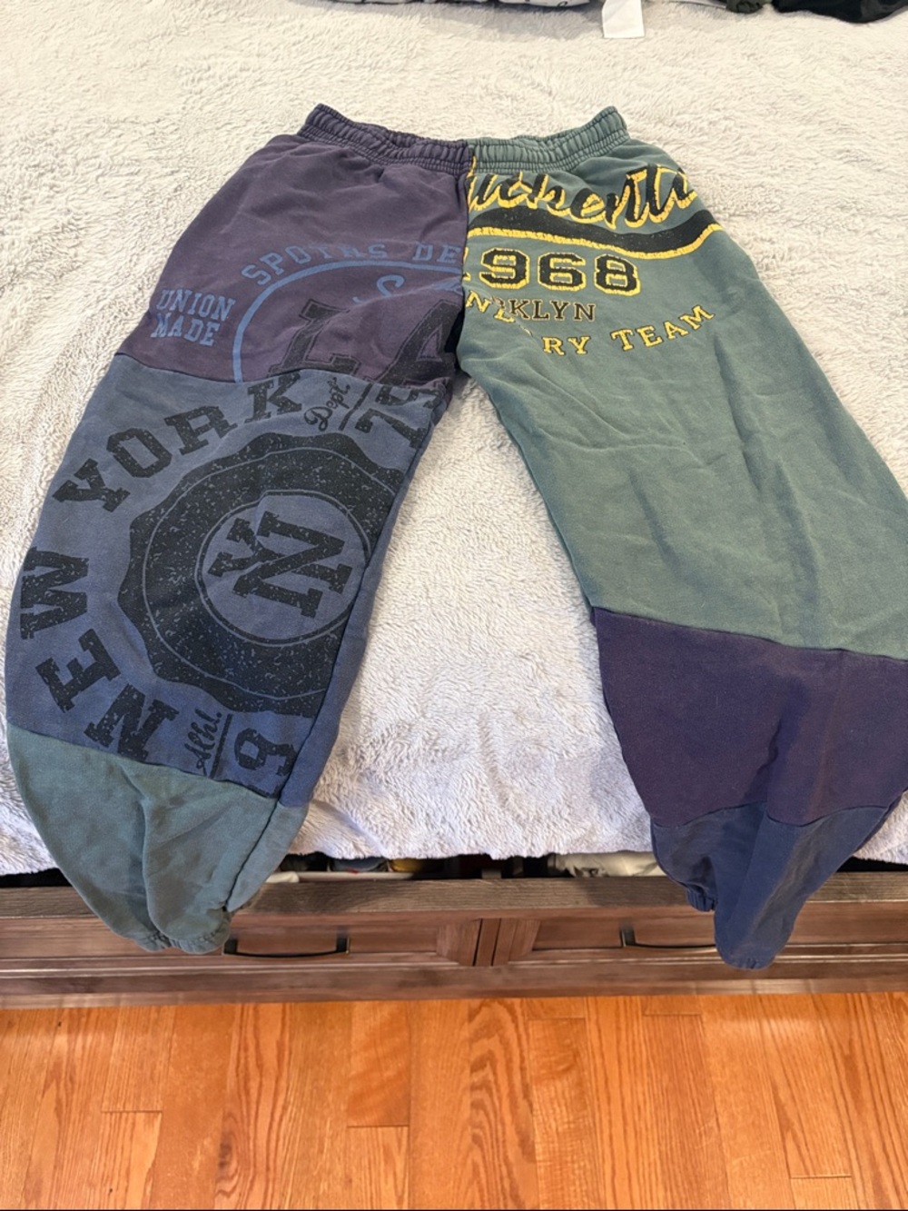 Urban Outfitters Colorblock Green & Navy Graphic Jogger Pants